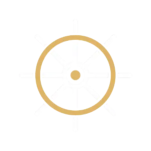 Ship's wheel icon representing trusted yacht charter services
